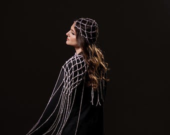 Ropa de festival de macramé con pedrería, atuendo para rave, vestido trenzado de playa, collar de hombro