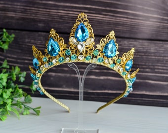 Blue Crystal Princess Tiara, Emerald Fairy Children's Crown