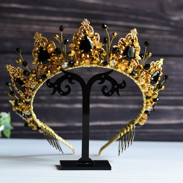 Bridal crown, Crystal crown, Gold crown, Red crown, Black crown, Gold tiara, Wedding Diadem, Royal Crown, Black diadem, Black tiara