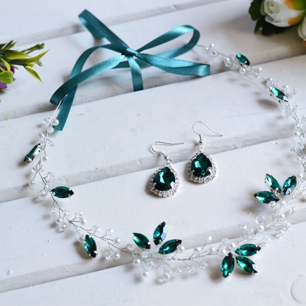 Bridal Crystal Hair Vine with Matching Earrings – Wedding Hair Accessory, Boho Headpiece, Bridal Hair Jewelry
