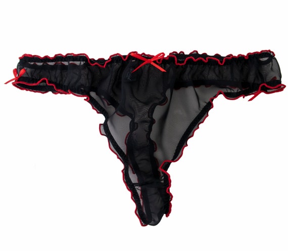 Sheer Chiffon Thong Sexy Panties SEE THROUGH Black and Pink or