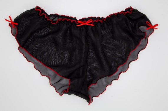 French Knickers Sheer Chiffon Panties Red Sexy Lingerie Underwear See  Through 