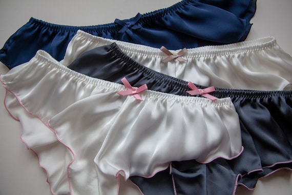 UK Made Micro Silky Satin French Knickers Panties Milkshake Latte Pewter  With Pink Blue Sexy Lingerie Underwear 