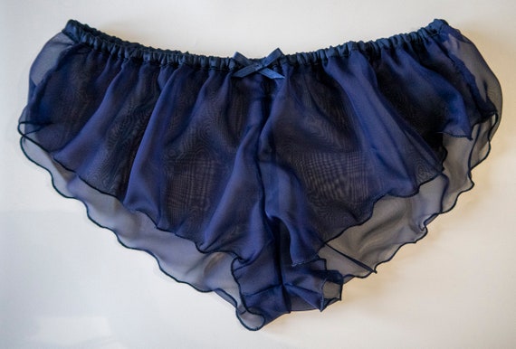 Sheer Chiffon Micro French Knickers Navy Blue Sexy Lingerie