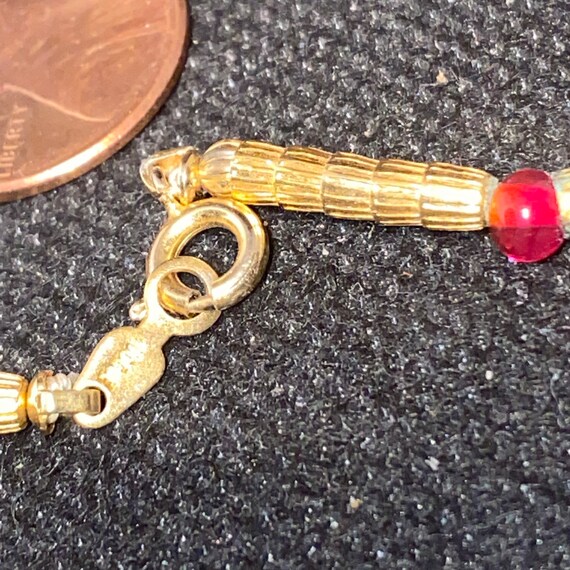 Vogue Necklace Gold Tone Red Beads Beaded Vintage… - image 4