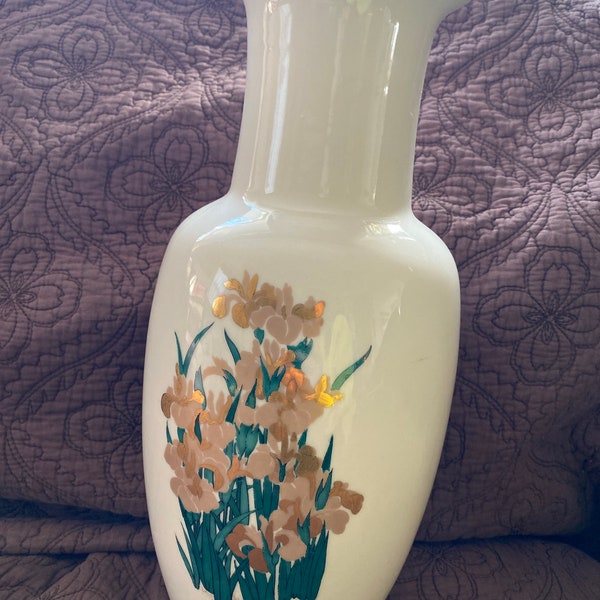 Rosenthal Netter Inc VASE JAPAN Hand Painted Gold Irises VINTAGE