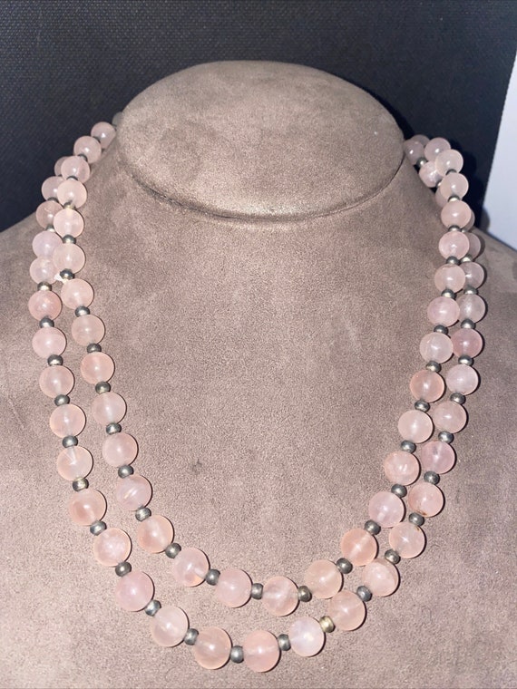 Rose quartze Beaded Necklaces vintage pink. Weigh… - image 1