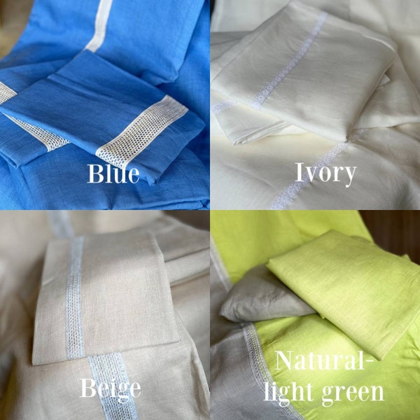 KING Sheet Set 1 Flat sheet 1 Fitted  sheet 2 Pillowcases ivory gray blue green beige natural Sheet Set