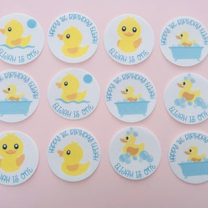 Happy 1st Birthday Rubber Duck Edible Cupcake Toppers PRE-CUT Wafer Card Cake Decorations