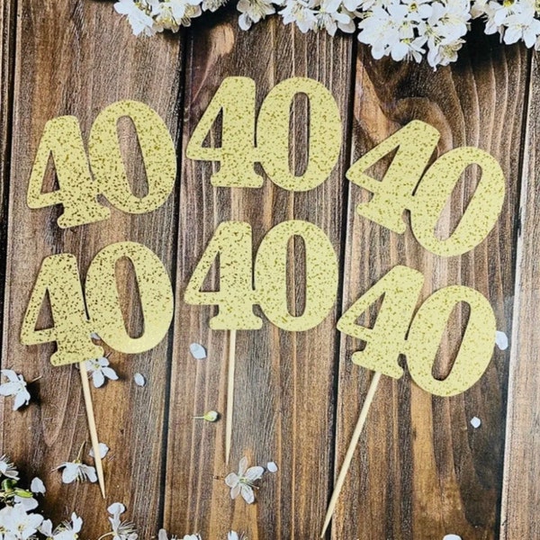 40th Birthday Gold Speckle Cupcake Toppers Cake Decorations ~ Set of 6 or 12 - All Ages Available