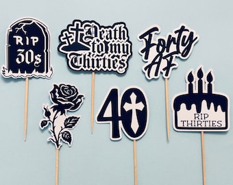 RIP Thirties 30s Cupcake Toppers Cake Decorations 40th Birthday ~ Set of 12