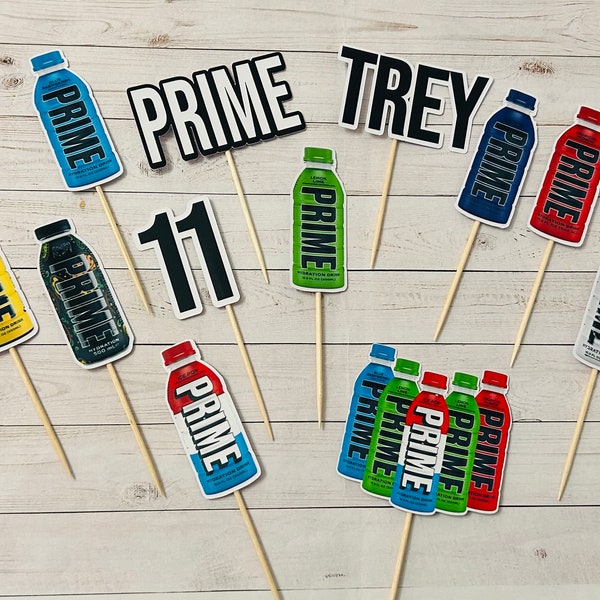 Prime Hydration Drink Cupcake Toppers Cake Decorations ~ Set of 12 ~ Personalised