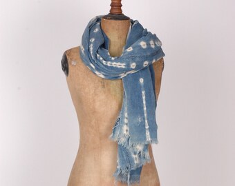 True vintage African mud cloth indigo dyed hand woven xl scarf wrap Shibori tie dye textile