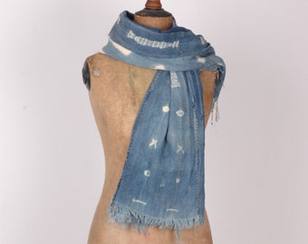 True vintage African mud cloth indigo dyed hand woven xl scarf wrap Shibori tie dye textile