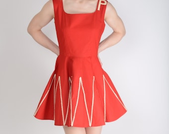 1950s Red Cheerleaders dress, sportswear, day dress, pinup dress, 27" waist, True Vintage