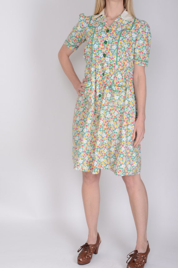 1930s feed sack floral print day dress, work wear… - image 2