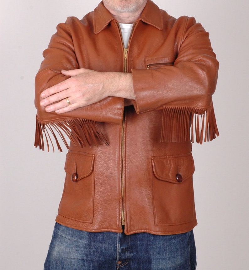 1950er Jahre Lederjacke mit Fransen, Trapper Jacke, Motorradjacke, Buckskin, Jäger, Western, M, true Vintage 1950er Jahre Lederjacke mit Fransen, Trapper Jacke, Motorradjacke, Buckskin, Jäger, Western, M, true Vintage