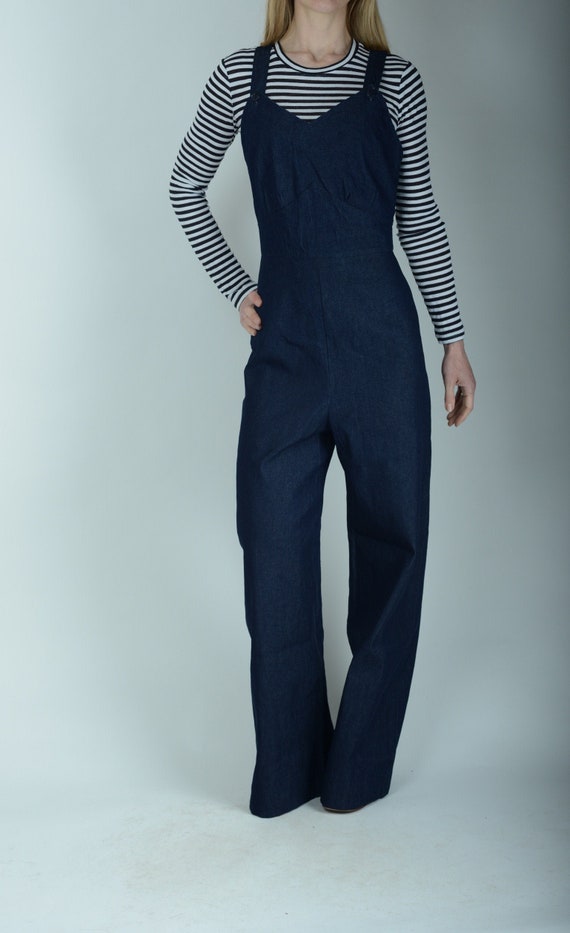 Hand tailored 1940s style wide leg denim dungarees