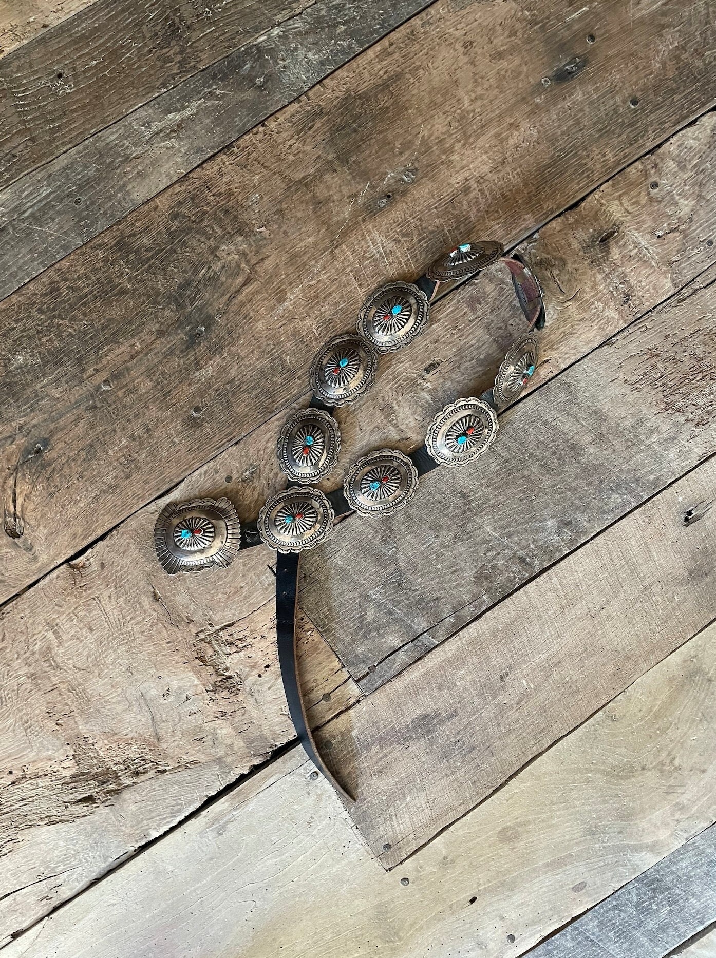 Vintage 70s Western Concho Belt Suede Leather Brown Silver Tone Native American Help!! Vintage Native American Concho Belt - Value Opinions  main image 2