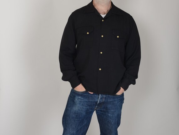 1950s Jet Black gabardine western shirt, loop coll
