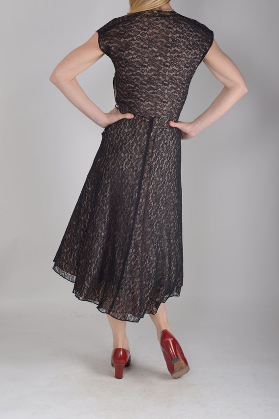 1950's Black lace illusion dress, S, True Vintage - image 5