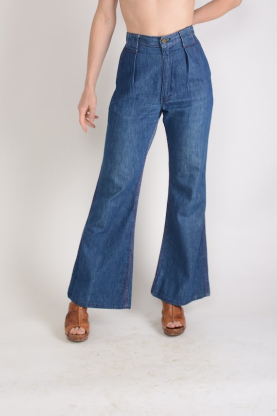 1970s Lee wide leg flared jeans, sailor pants, Ma… - image 3