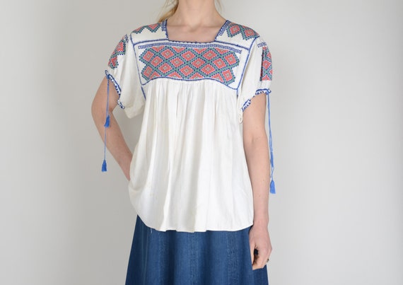 1960s Mexican embroidered smock top, Huipil, Oaxac