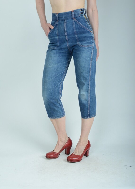 1950s side zip denim jeans, 25” , True Vintage