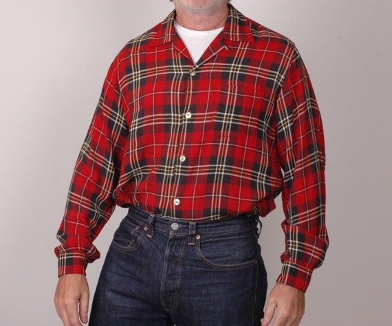 1950s Gab shirt, loop collar, tartan plaid, True v