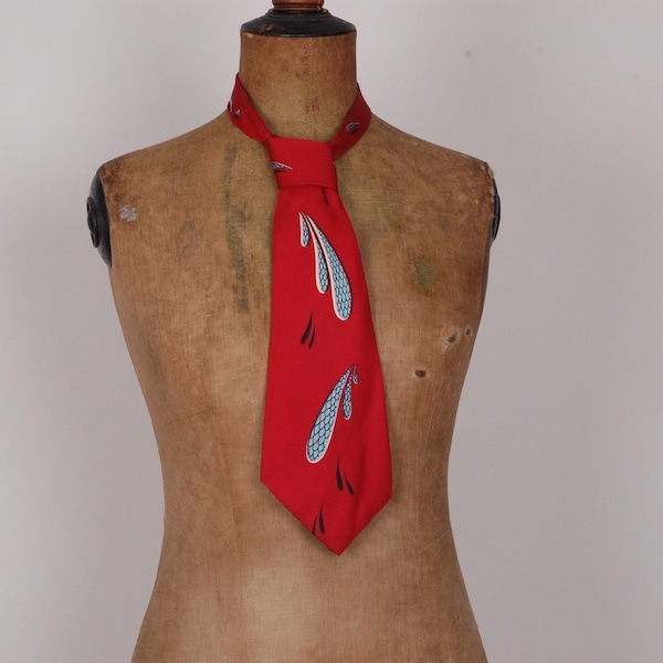 1940s Scarlet print silk tie, Lindy hop, silk cravat, True Vintage