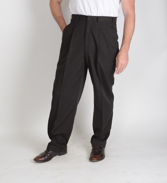 1950s Flat Front Rayon Gab Trousers, Pants, Rockabilly, 33 Waist 
