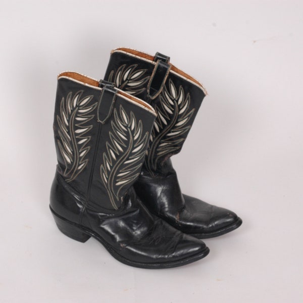 1950s Acme western boots, cowboy boots, Black leather boots, True Vintage
