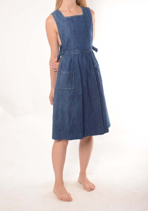 1970s does 1940s denim pinafore dress S, True Vint
