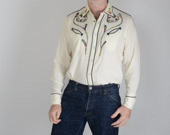 1950s rayon gab Miller embroidered western shirt, M, True Vintage