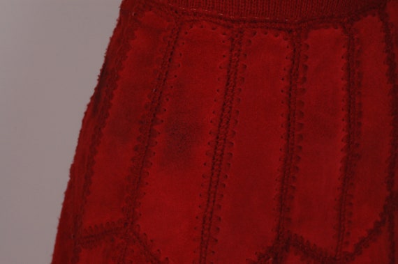 1970's Red suede leather crochet patchwork a-line… - image 5