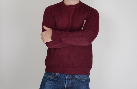 1930s Burgundy crew neck wool herringbone knit swe