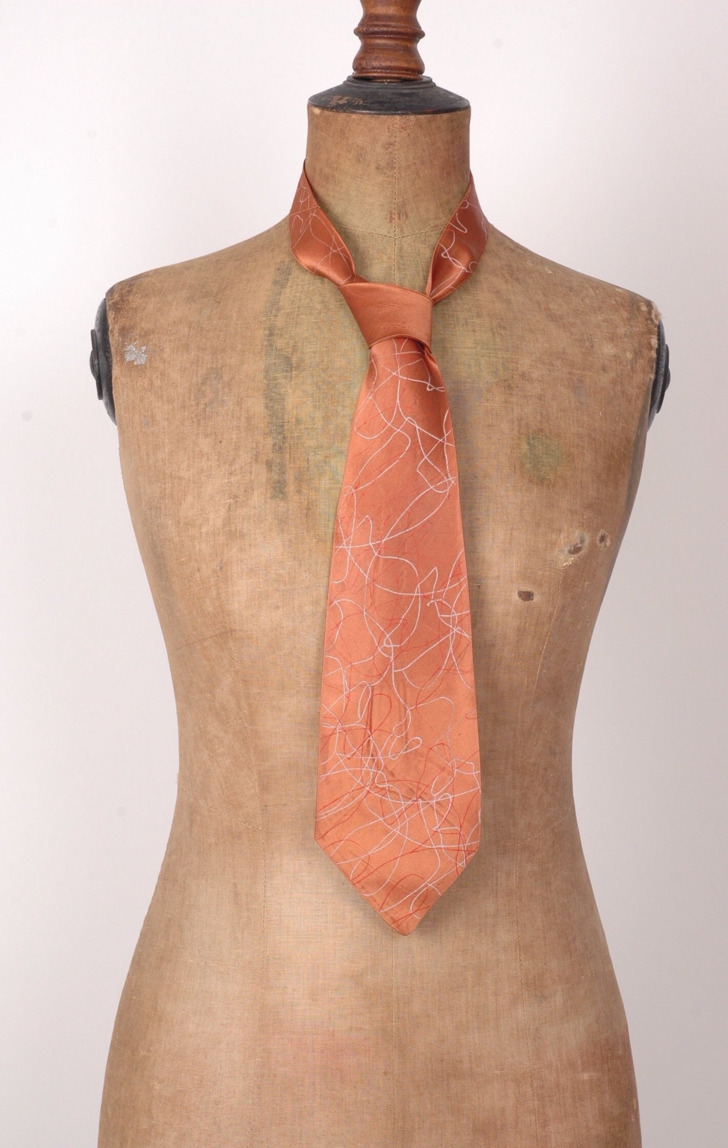 Image of 1940S Copper Rayon Tie With Print, Lindy Hop, True Vintage