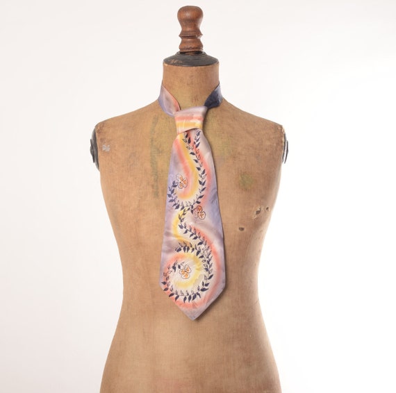 1940's hand painted silk floral tie, Lindy hop, sw