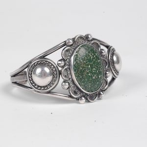 1930s Fred Harvey era Navajo heavy Cerillos Turquoise and Silver cuff, bracelet, Art Deco, True Vintage