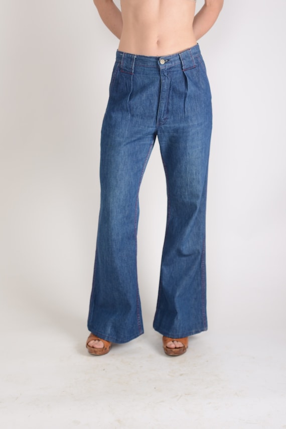 1970s Lee wide leg flared jeans, sailor pants, Ma… - image 2