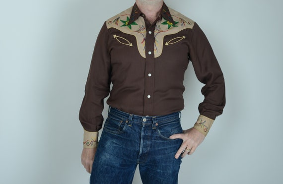 1940s Prior gabardine embroidered western shirt, M