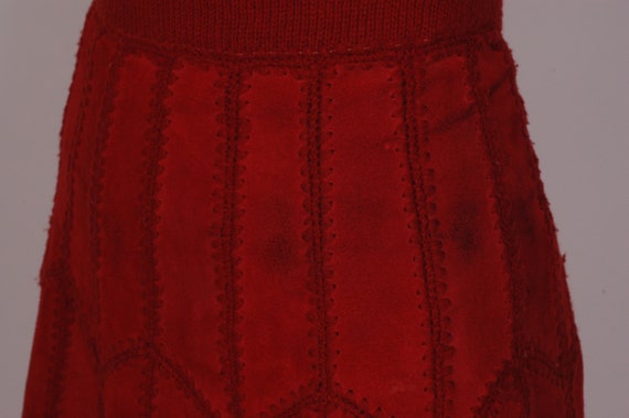 1970's Red suede leather crochet patchwork a-line… - image 6