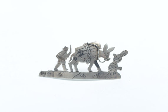 1950s Mexican Silver Tourist pin, brooch, cactus … - image 1