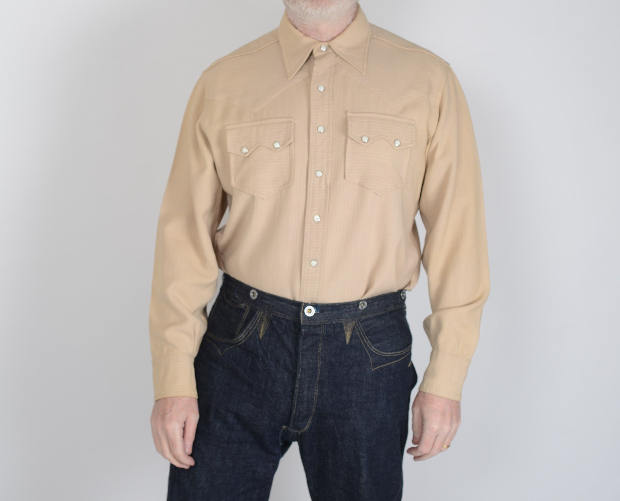 Image of 1940S Wersteins Gabardine Western Shirt, Pinstripe 42", True Vintage