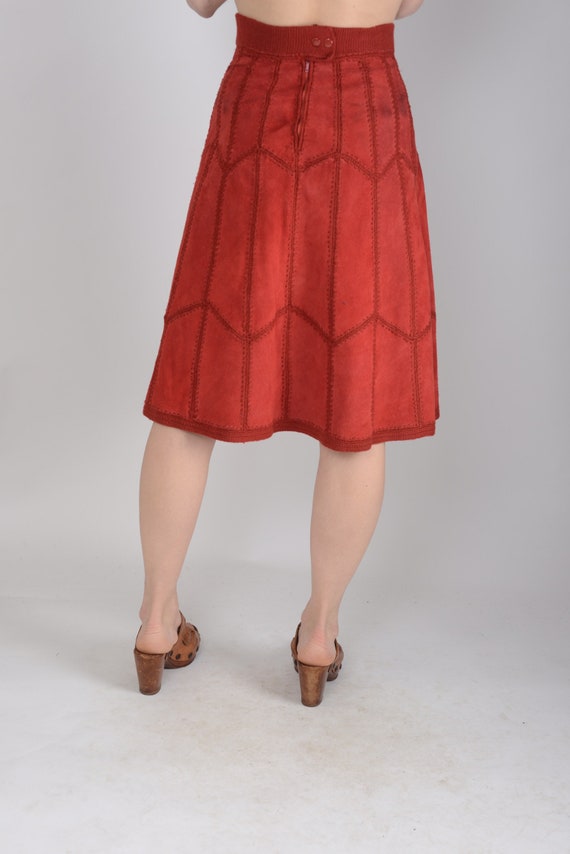 1970's Red suede leather crochet patchwork a-line… - image 3