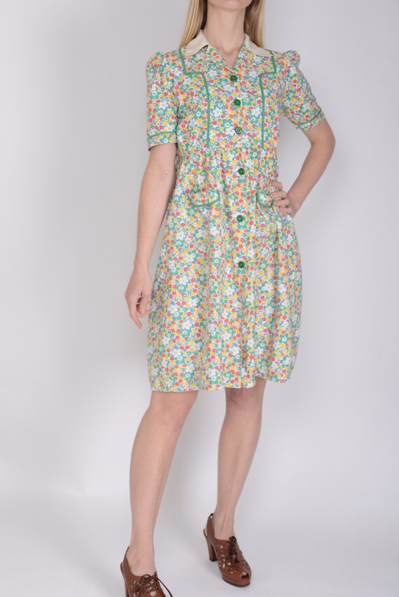 1930s feed sack floral print day dress, work wear… - image 3