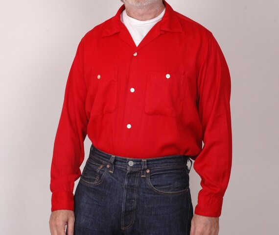 1950s Arrow Red Gabardine Shirt Loop 