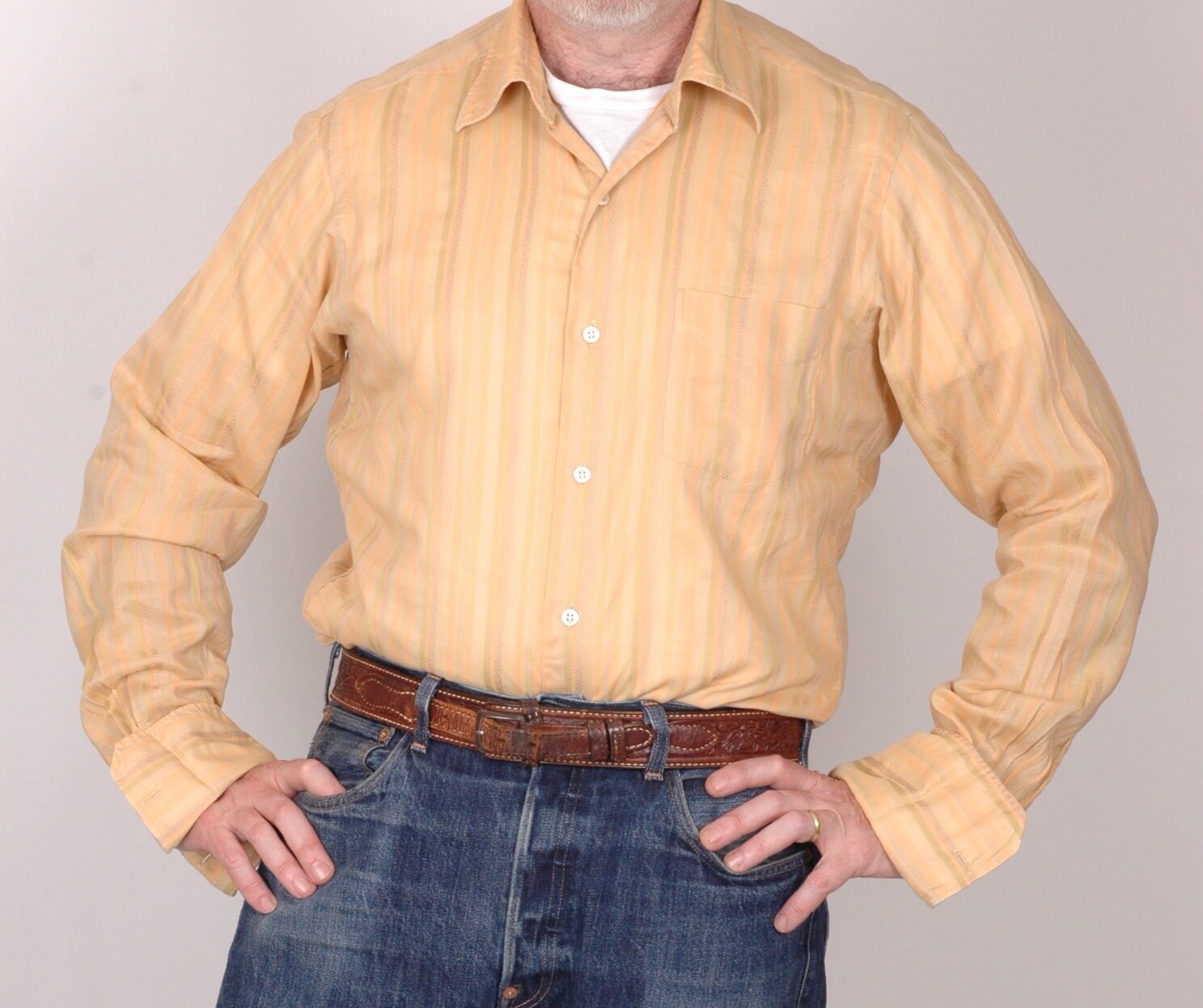 Image of 1950S Jacquard Stripe Evening Shirt, Eddy Harth Of Beverly Hills & Miami Beach, 40", True Vintage