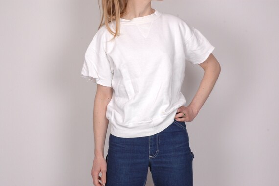 1950s White single V sweat shirt, vintage sportswe