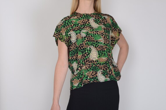 1940s paisley novelty print silk blouse, top, M, T